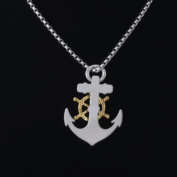 Vintage Two Tone Pirate Anchor Pendant Necklace Fine Jewelry - Picture 5 of 6
